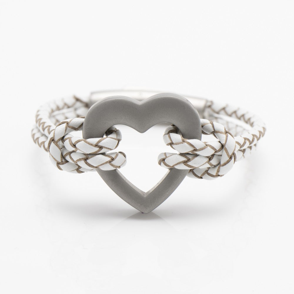 White Heart Leather Ashes Bracelet with Urn Clasp
