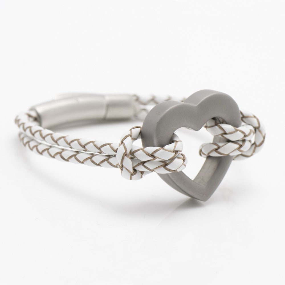 White Heart Leather Ashes Bracelet with Urn Clasp, photo 2 of 6