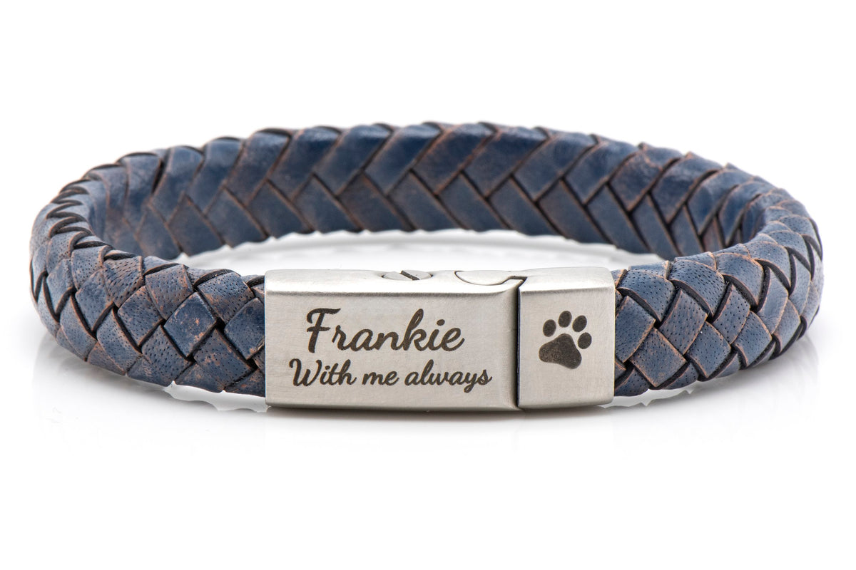 Jeans Blue Braided Leather Ashes Bracelet with Urn Clasp, photo 3 of 14