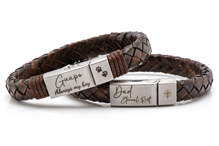 Brown Braided Leather Ashes Bracelet with Urn Clasp, photo 2 of 14