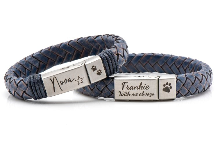 Jeans Blue Braided Leather Ashes Bracelet with Urn Clasp, photo 2 of 14
