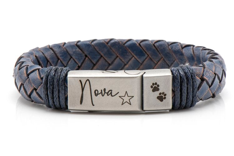 Jeans Blue Braided Leather Ashes Bracelet with Urn Clasp