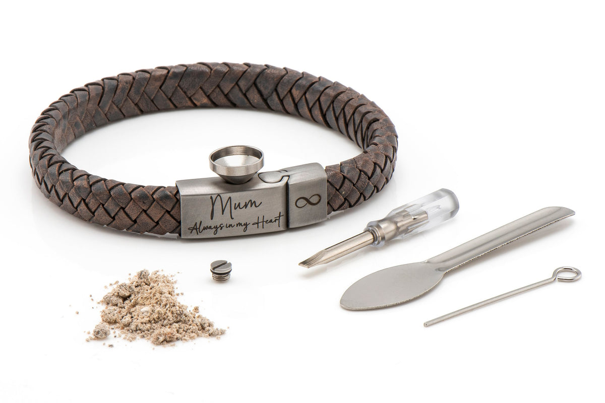 Brown Braided Leather Ashes Bracelet with Urn Clasp, photo 7 of 14