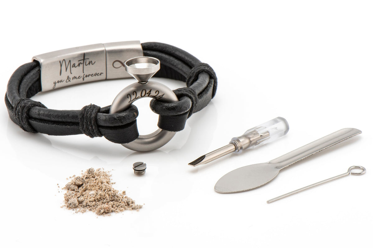Distressed Black and Vintage Silver Leather Ashes Bracelet, photo 10 of 19