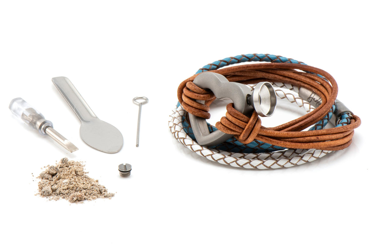 Blue Heart Leather Ashes Bracelet with Urn Clasp, photo 6 of 11