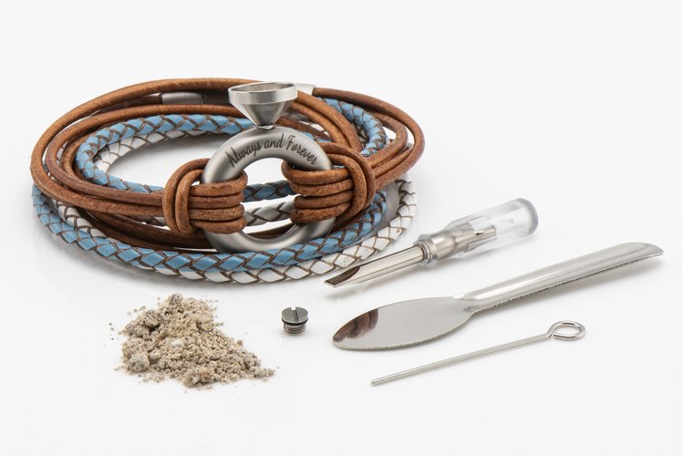 Blue, White and Brown Round Leather Ashes Bracelet, photo 5 of 10
