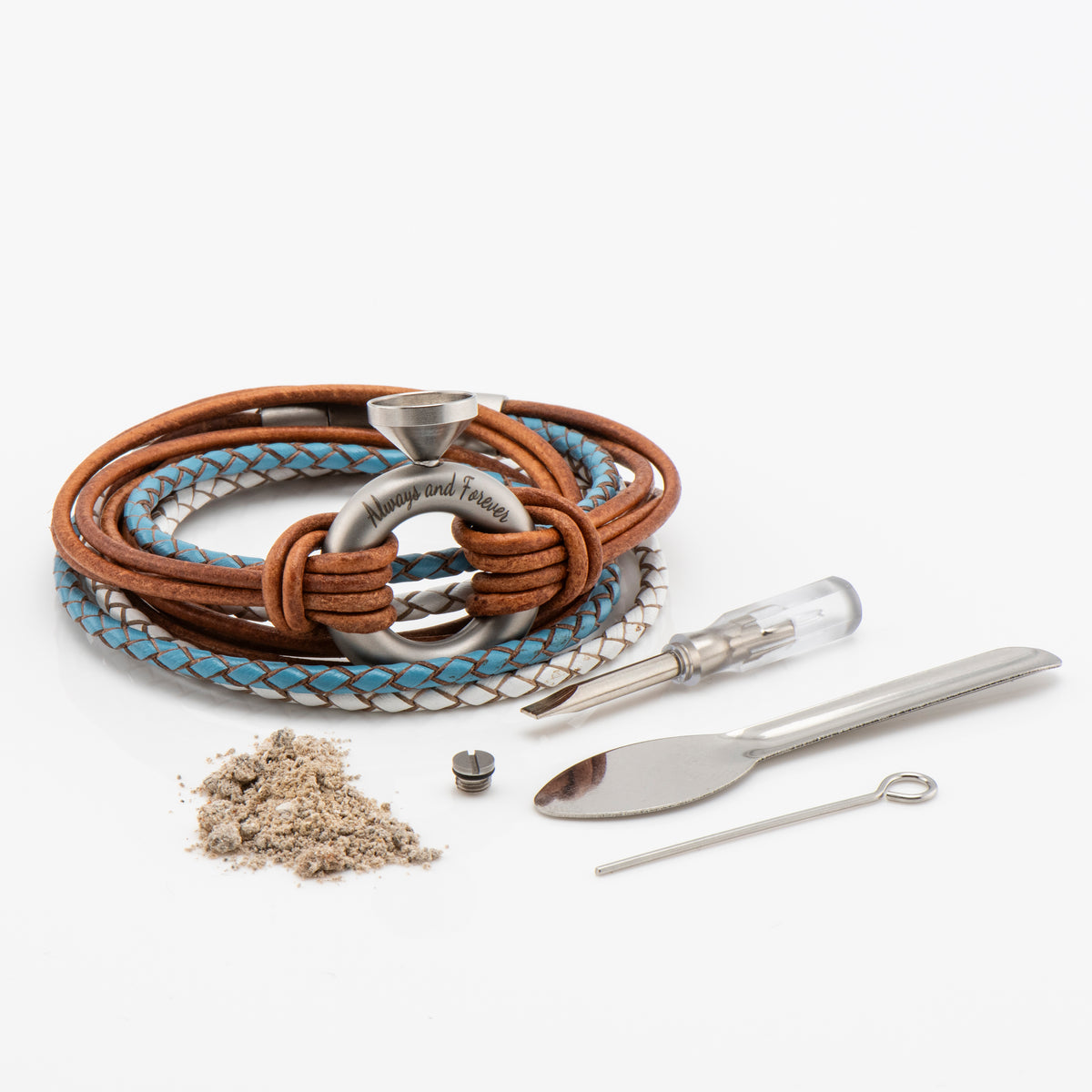 Taupe and White Double Wrap Leather Ashes Bracelet, photo 6 of 11