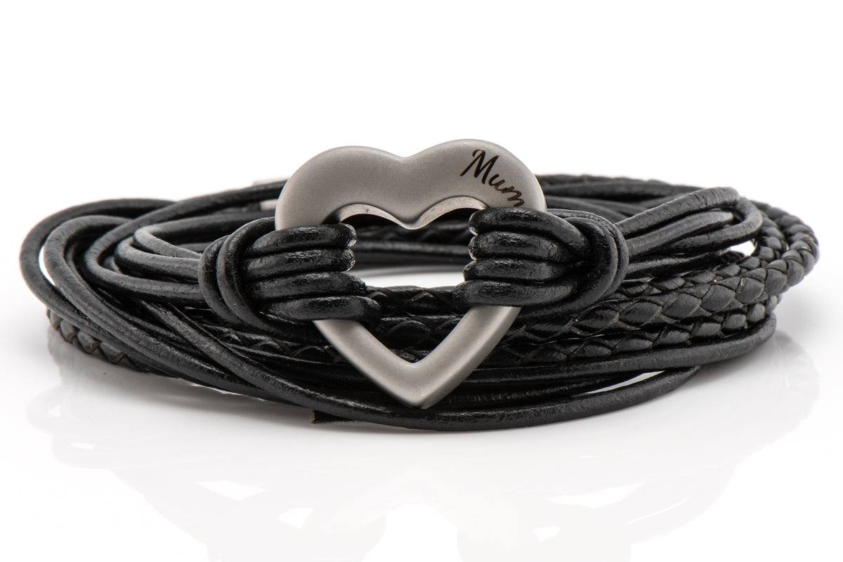 Black Heart Leather Wrap Ashes Bracelet with Urn Clasp, photo 5 of 9
