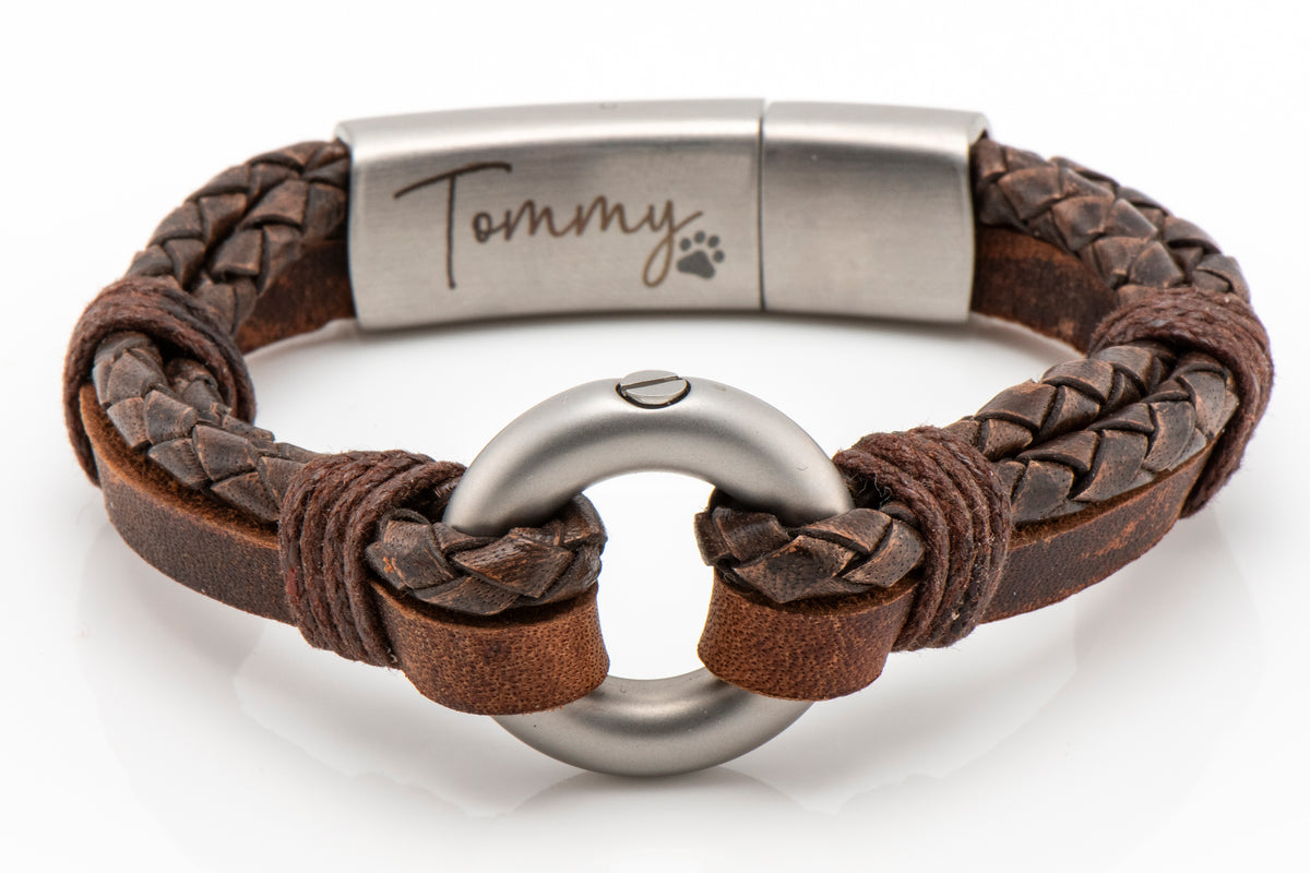 Unisex Brown Braided Leather Ashes Bracelet, Round Design, photo 2 of 14