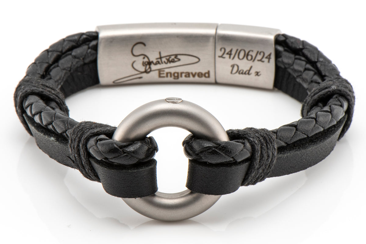 Black Flat and Braided Leather Ashes Bracelet with Urn Clasp, photo 4 of 11