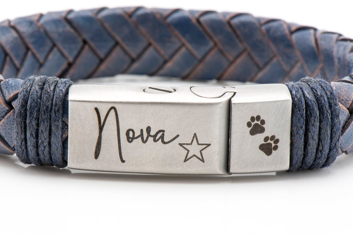 Jeans Blue Braided Leather Ashes Bracelet with Urn Clasp, photo 5 of 14