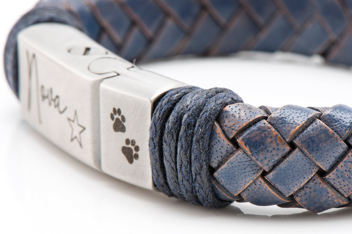 Jeans Blue Braided Leather Ashes Bracelet with Urn Clasp, photo 7 of 14