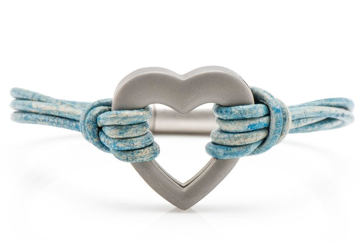 Blue Heart Leather Ashes Bracelet with Urn Clasp, photo 2 of 11