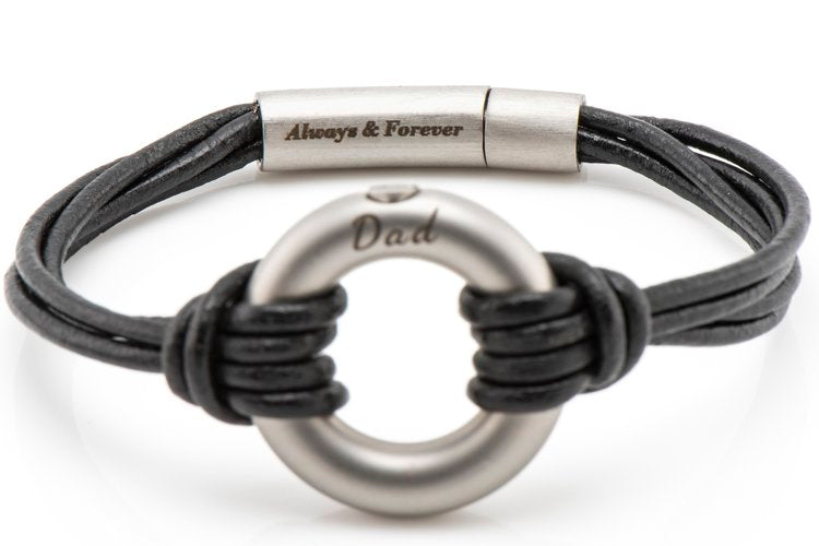 Black Round Leather Ashes Bracelet with Urn Clasp