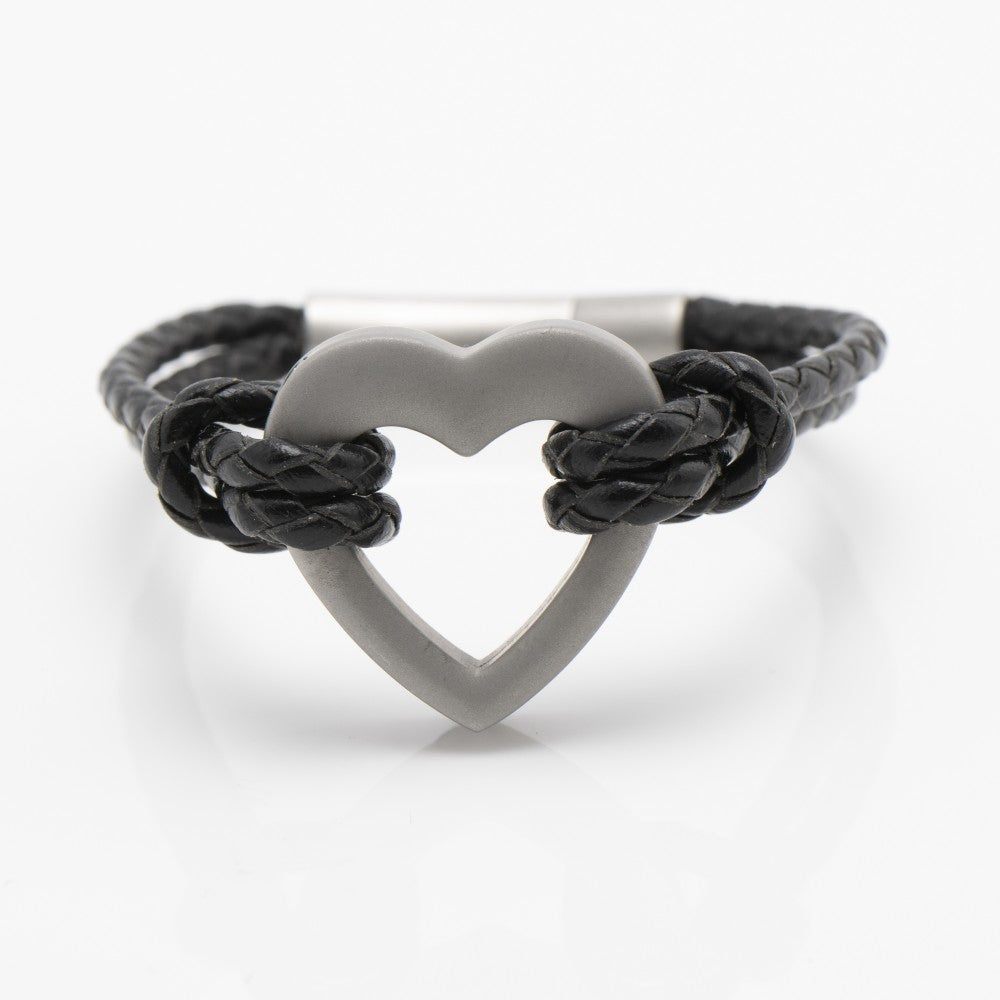 Black Heart Leather Ashes Bracelet with Urn Clasp