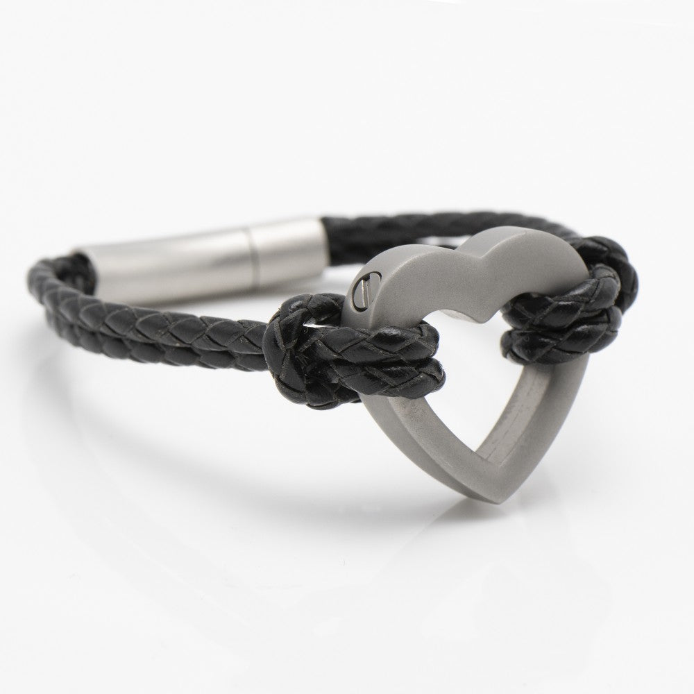 Black Heart Leather Ashes Bracelet with Urn Clasp, photo 2 of 6