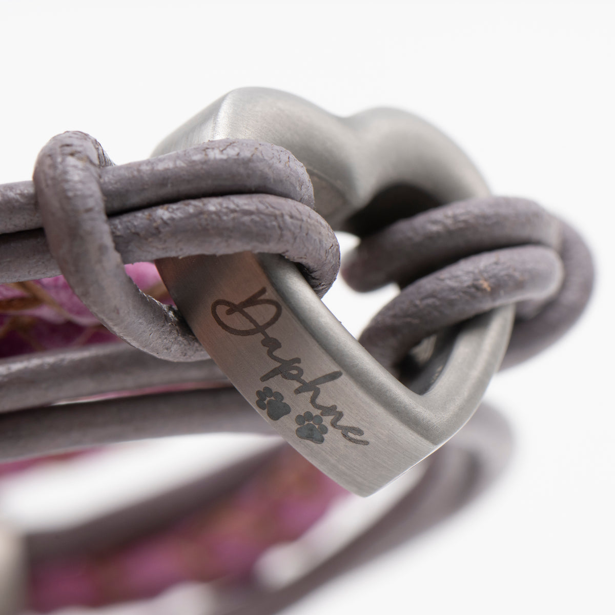 Pet Memorial Ashes Bracelet, Metallic Pink Heart Leather, photo 8 of 13