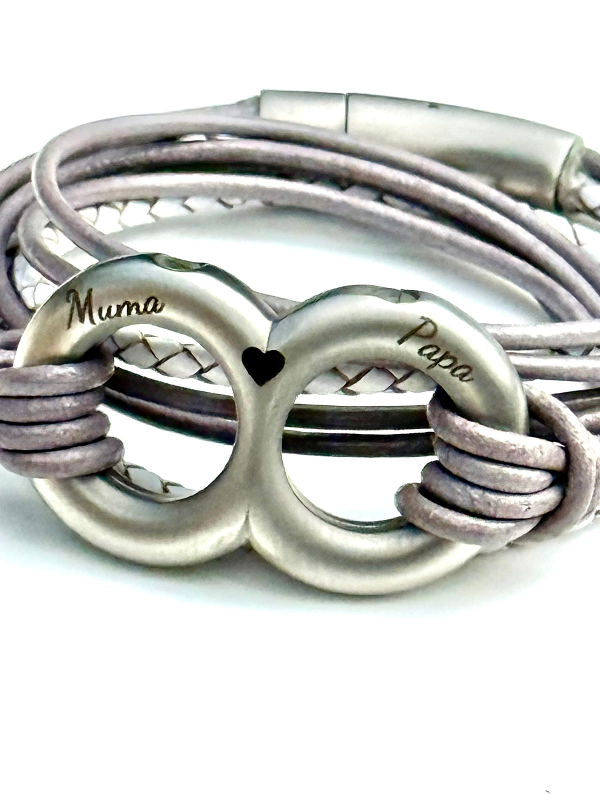 Taupe and White Double Wrap Leather Ashes Bracelet, photo 7 of 11