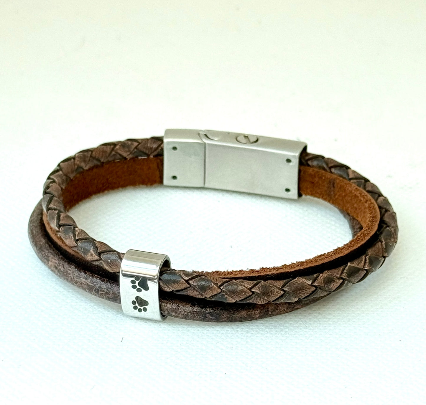 Personalised Men's Brown Memorial Mixed Wrap Urn Bracelet