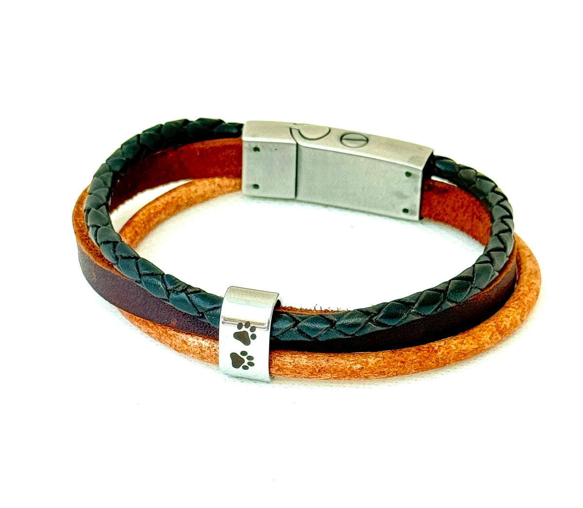 Men's Leather Ashes Bracelet, Mixed Browns Wrap with Hidden Urn, photo 2 of 12