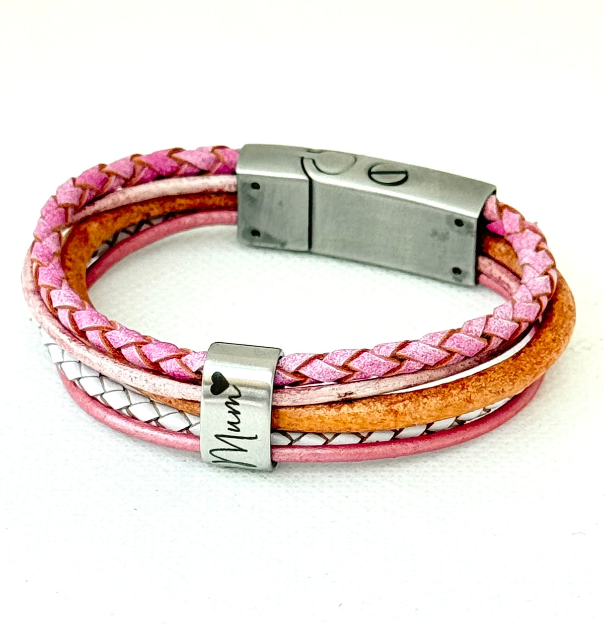 Pink Mixed Leather Wrap Ashes Bracelet, Personalised Urn Clasp, photo 4 of 14