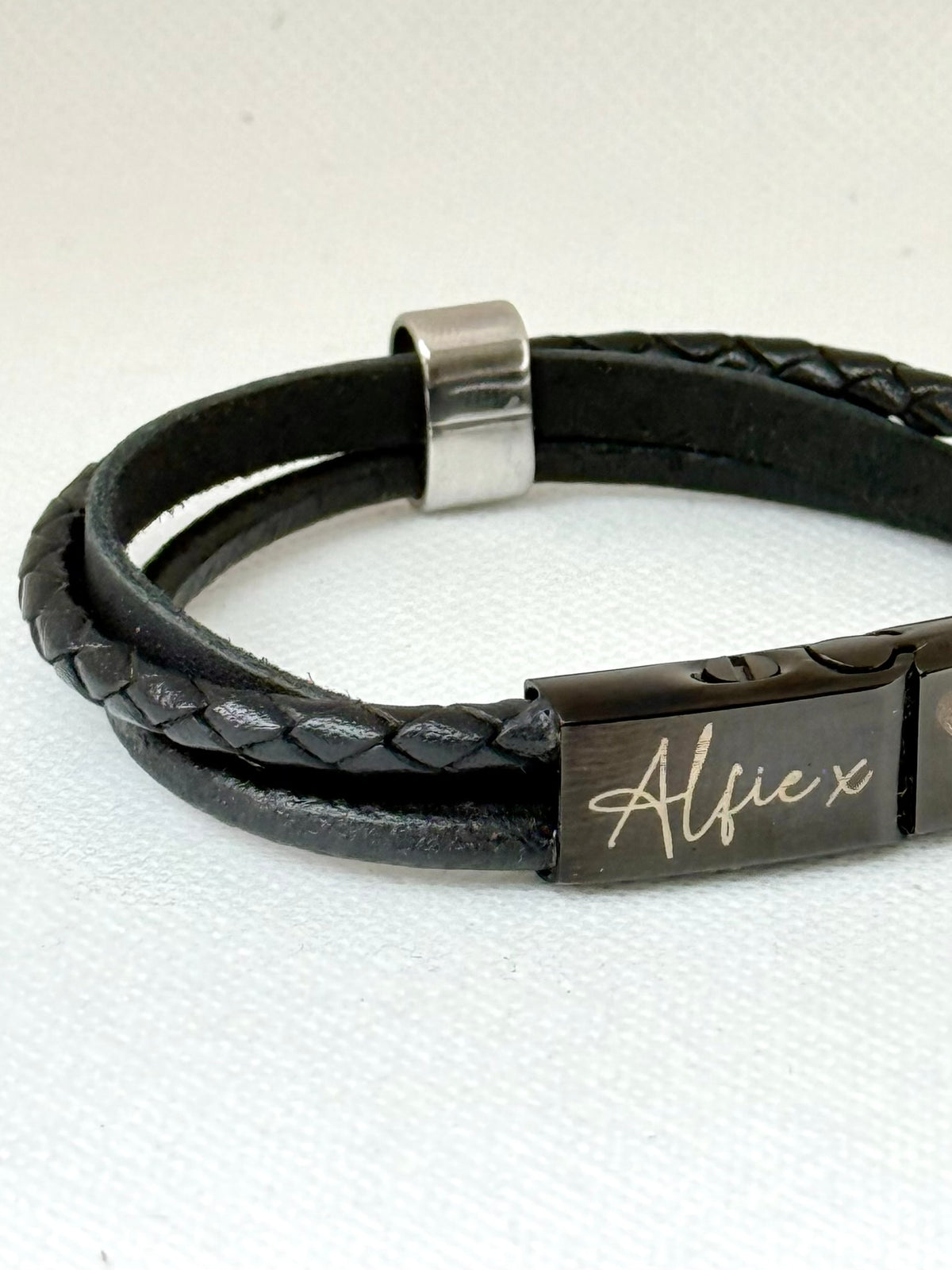 Unisex Black Leather Wrap Ashes Bracelet, Personalised Urn, photo 7 of 13
