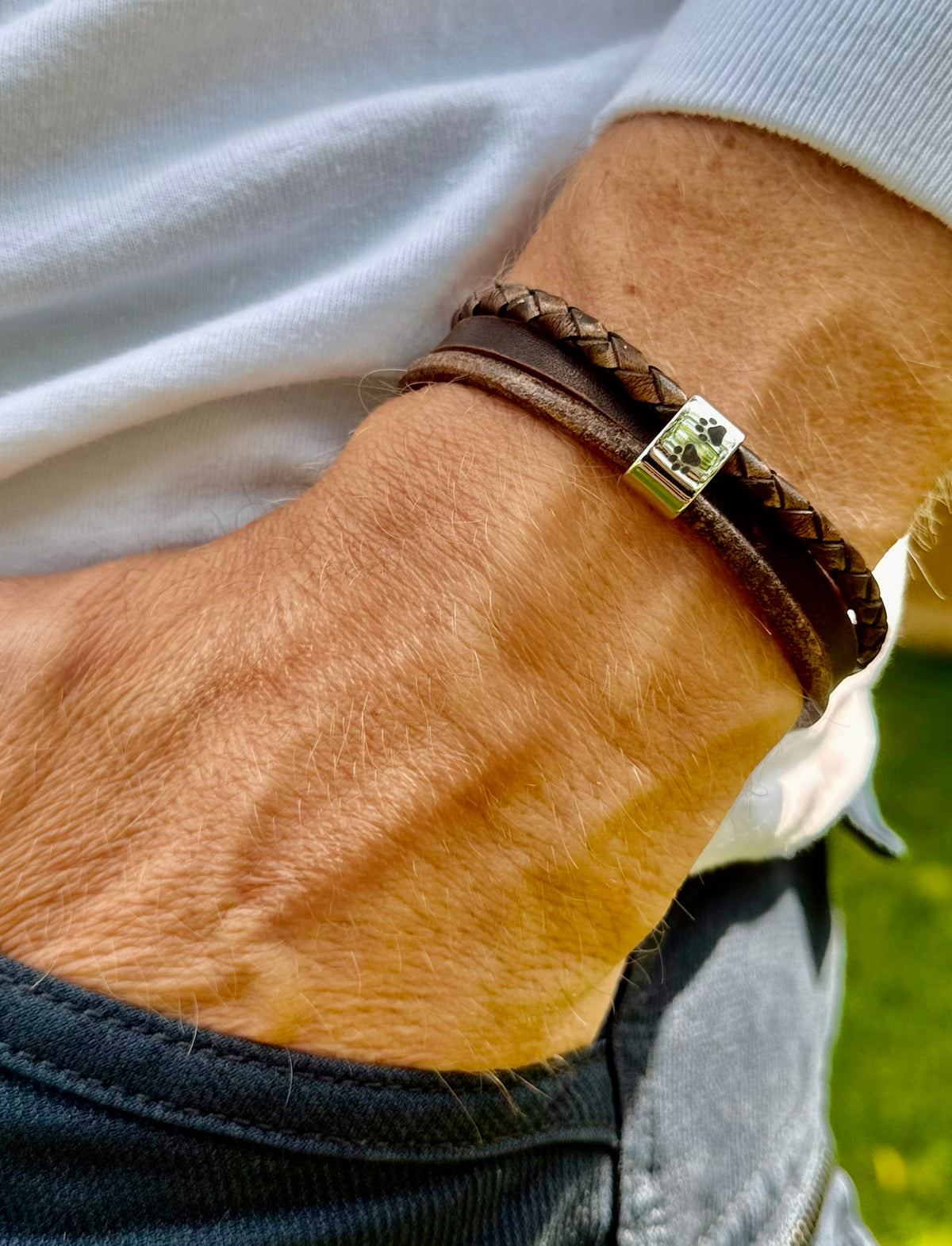 Men's Brown Leather Wrap Ashes Bracelet, Personalised Urn Clasp, photo 6 of 15