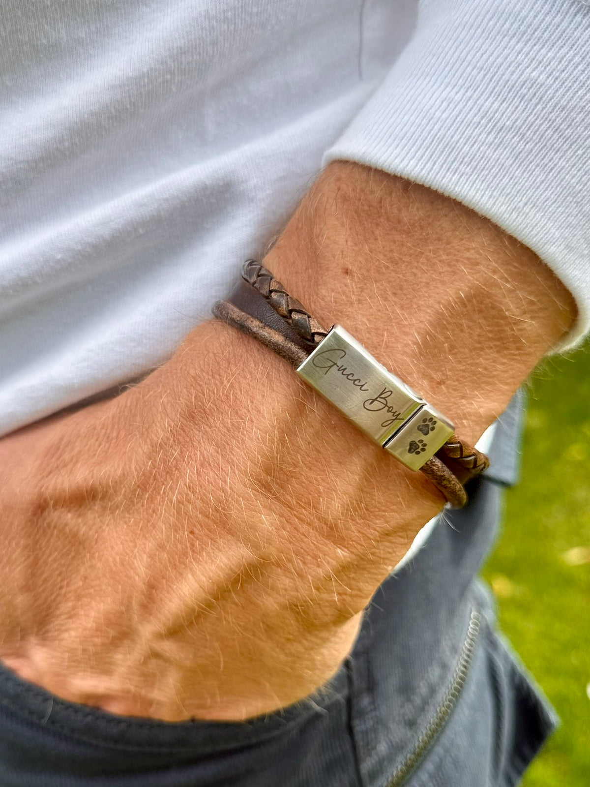 Men's Brown Leather Wrap Ashes Bracelet, Personalised Urn Clasp, photo 4 of 15