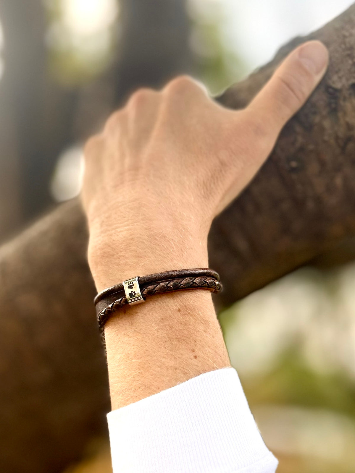 Men's Brown Leather Wrap Ashes Bracelet, Personalised Urn Clasp