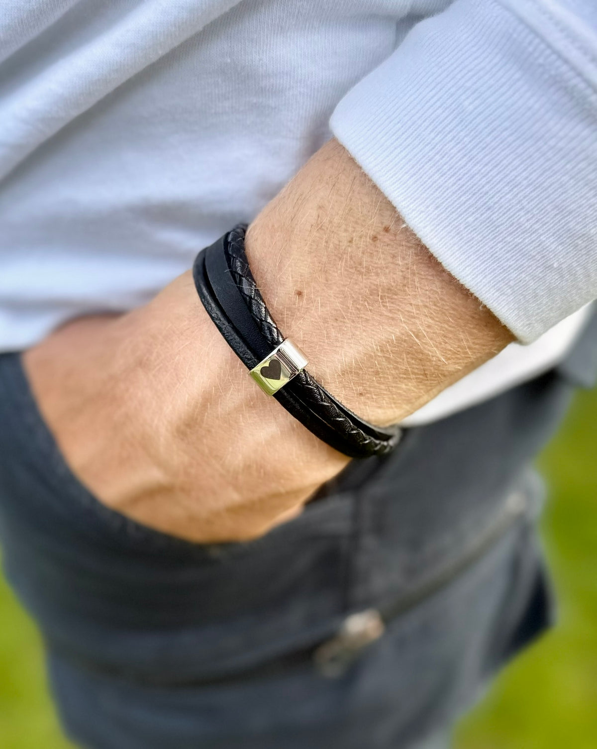 Unisex Black Leather Wrap Ashes Bracelet, Personalised Urn, photo 6 of 13