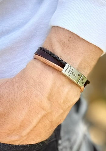 Men's Leather Ashes Bracelet, Mixed Browns Wrap with Hidden Urn, photo 3 of 12