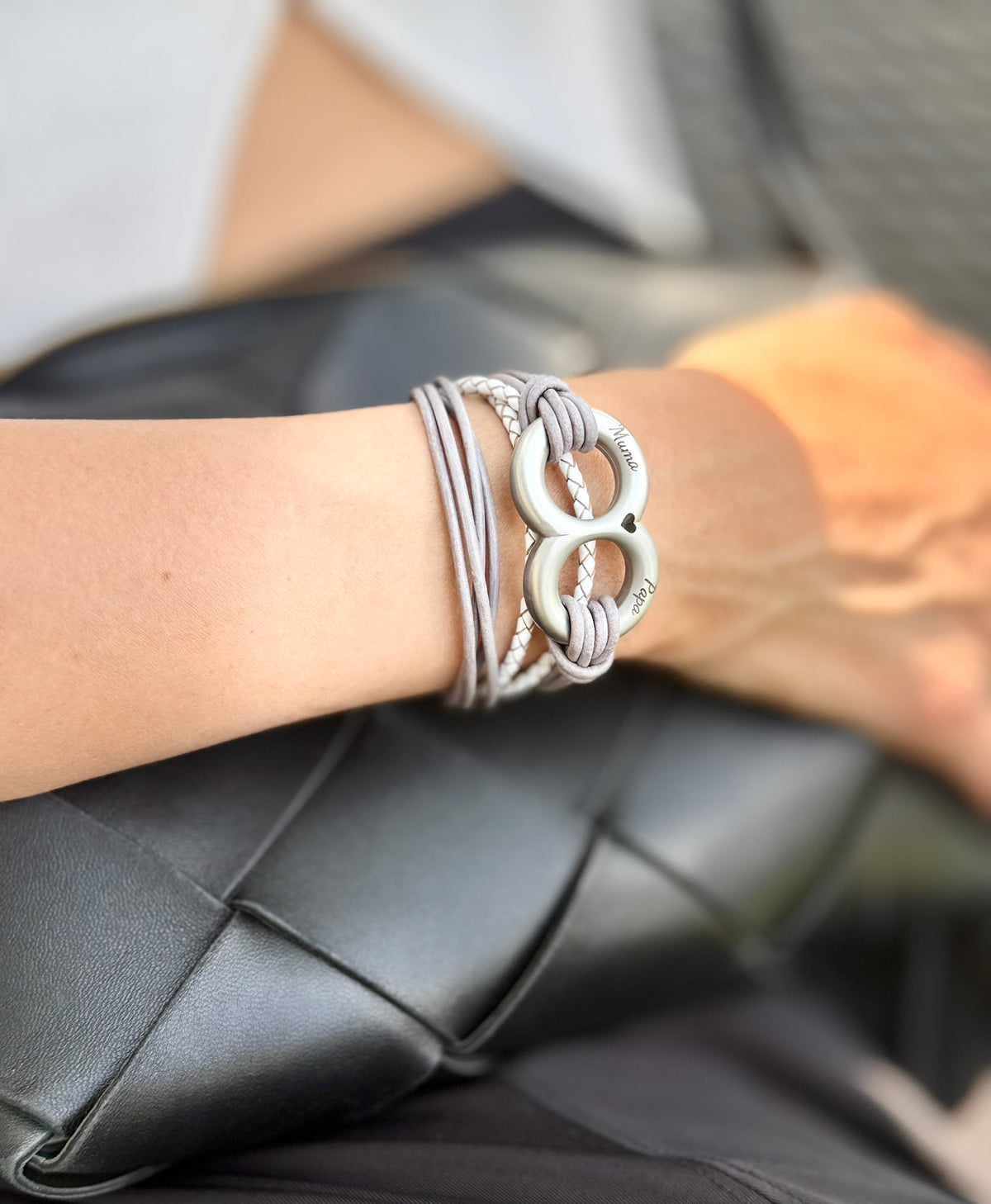 Taupe and White Double Wrap Leather Ashes Bracelet, photo 3 of 11