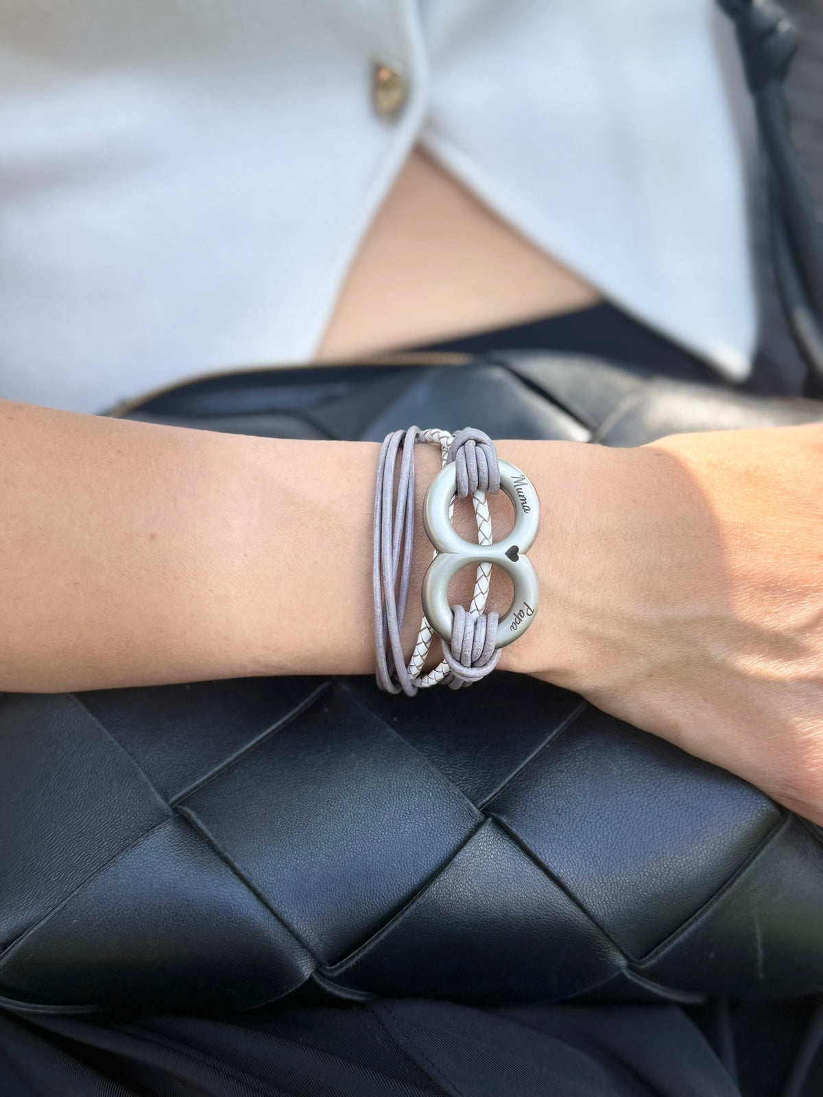 Taupe and White Double Wrap Leather Ashes Bracelet, photo 4 of 11