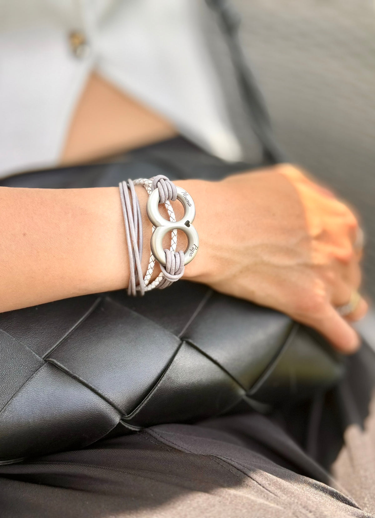 Taupe and White Double Wrap Leather Ashes Bracelet