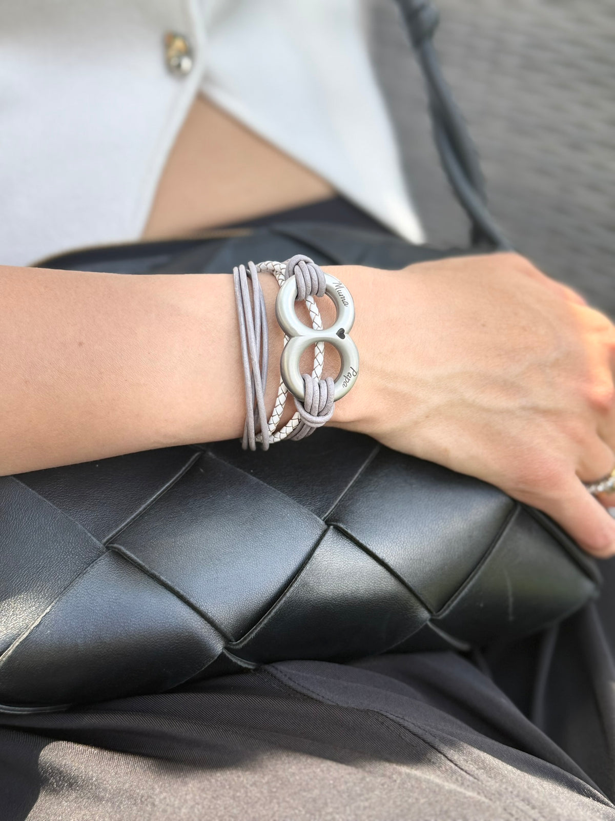 Taupe and White Double Wrap Leather Ashes Bracelet, photo 5 of 11