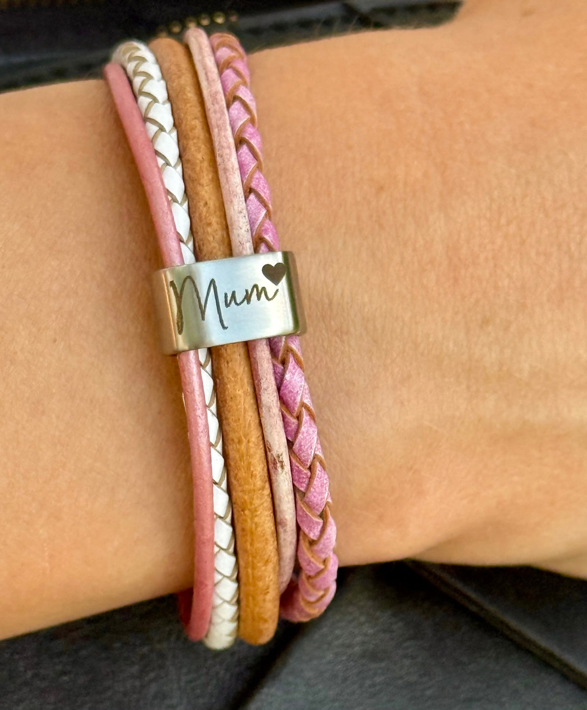 Pink Mixed Leather Wrap Ashes Bracelet, Personalised Urn Clasp, photo 6 of 14