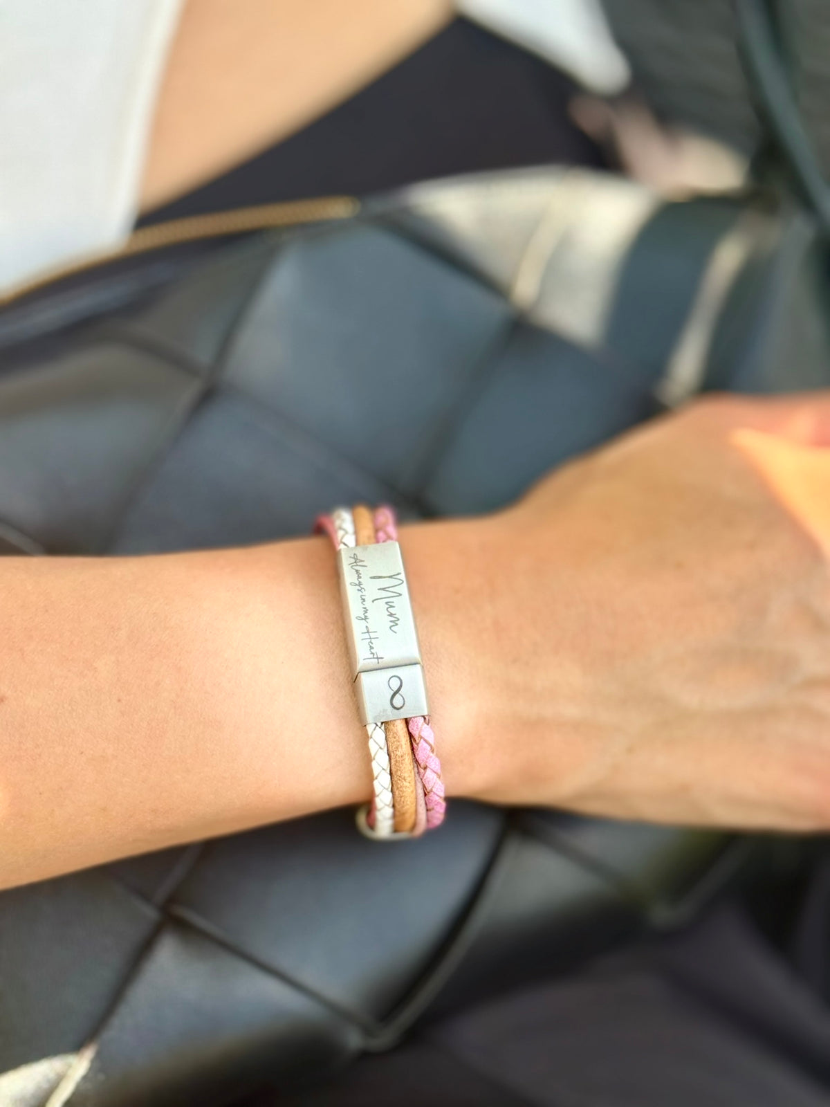 Pink Mixed Leather Wrap Ashes Bracelet, Personalised Urn Clasp, photo 8 of 14