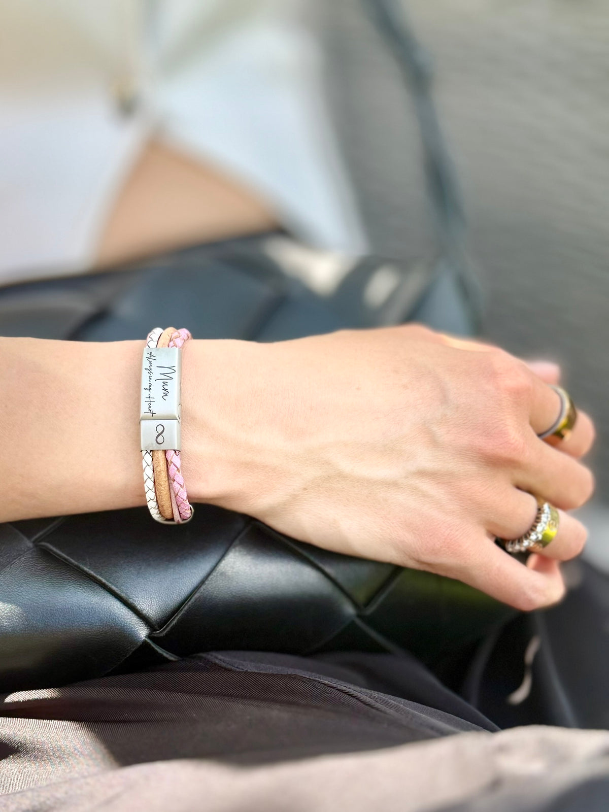 Pink Mixed Leather Wrap Ashes Bracelet, Personalised Urn Clasp, photo 7 of 14