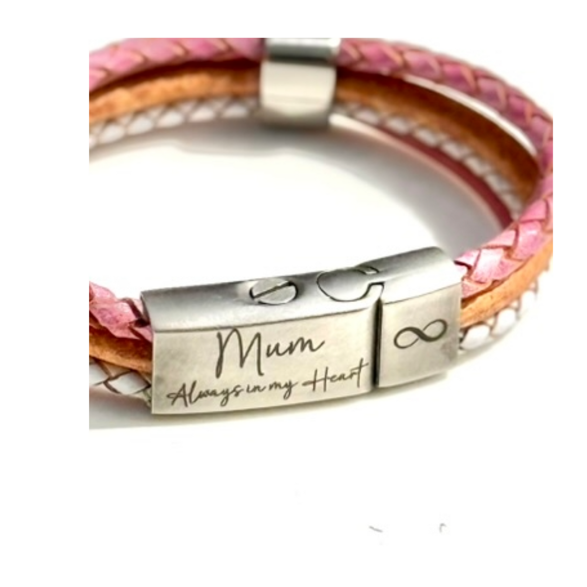 Pink Mixed Leather Wrap Ashes Bracelet, Personalised Urn Clasp, photo 2 of 14