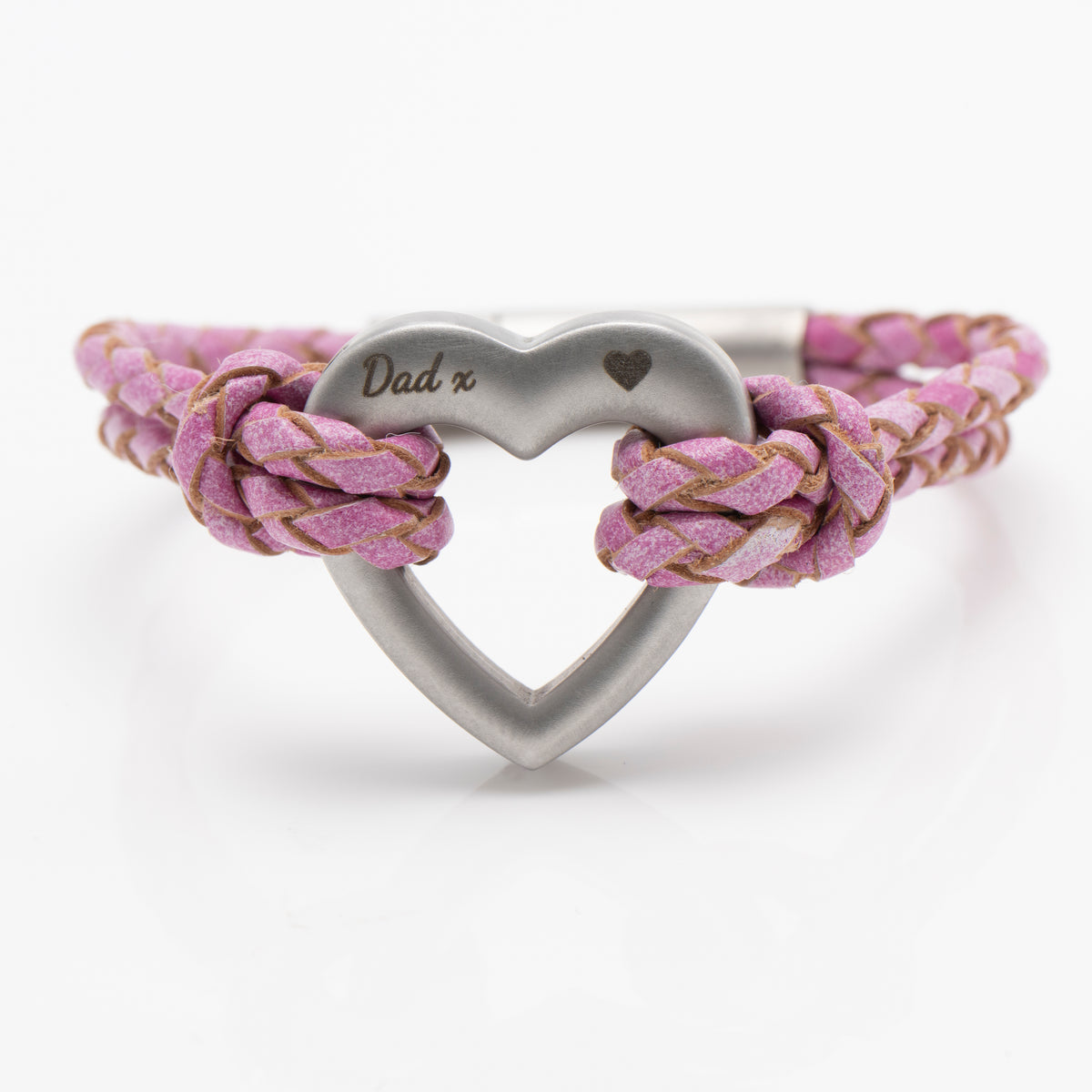 Pink Heart Braided Leather Ashes Bracelet with Urn Clasp