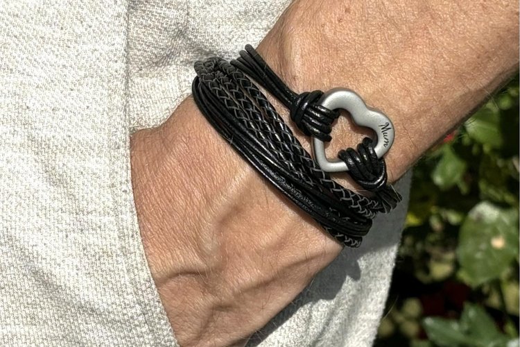 Black Heart Leather Wrap Ashes Bracelet with Urn Clasp, photo 3 of 9