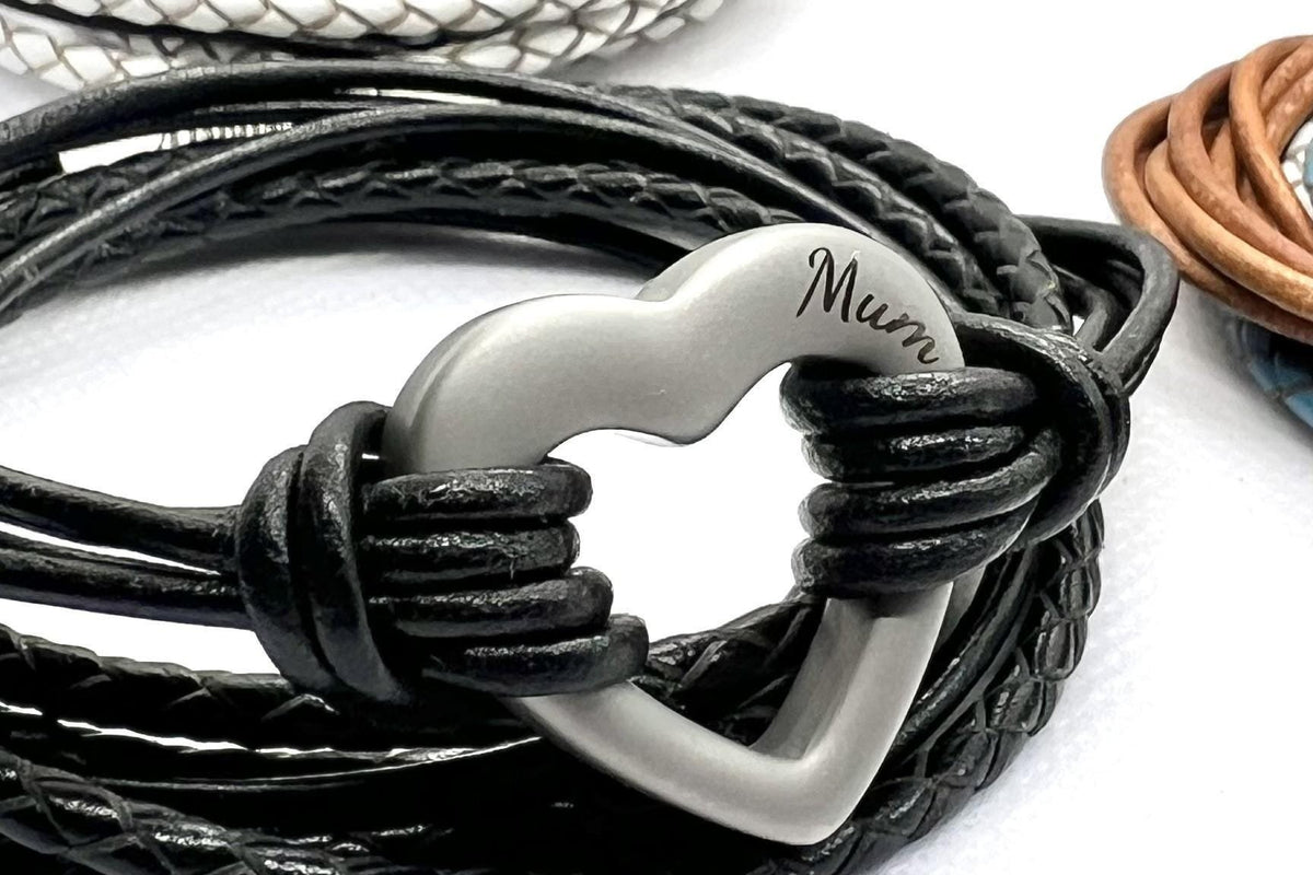 Black Heart Leather Wrap Ashes Bracelet with Urn Clasp, photo 2 of 9