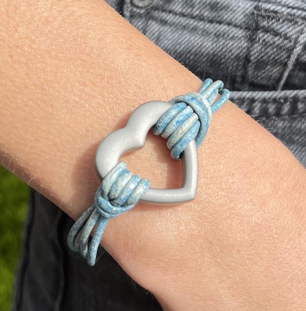 Blue Heart Leather Ashes Bracelet with Urn Clasp, photo 3 of 11