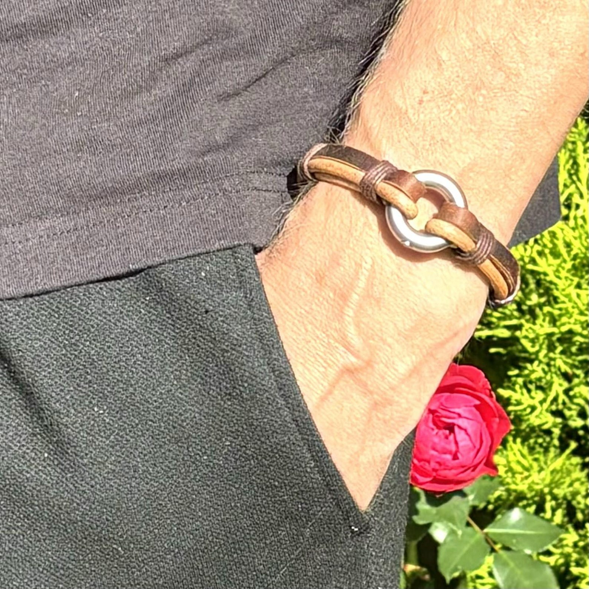 Men's Brown Braided Leather Ashes Bracelet, Personalised Urn, photo 4 of 12