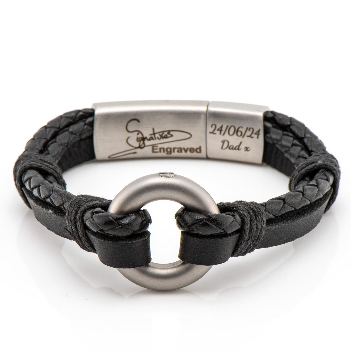 Black Flat and Braided Leather Ashes Bracelet with Urn Clasp, photo 2 of 11