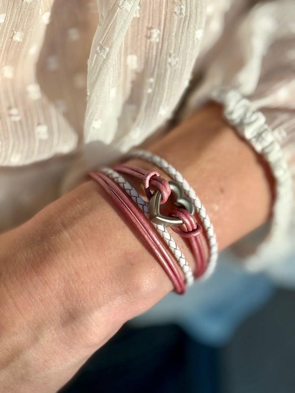 Pet Memorial Ashes Bracelet, Pink and White Heart Wrap