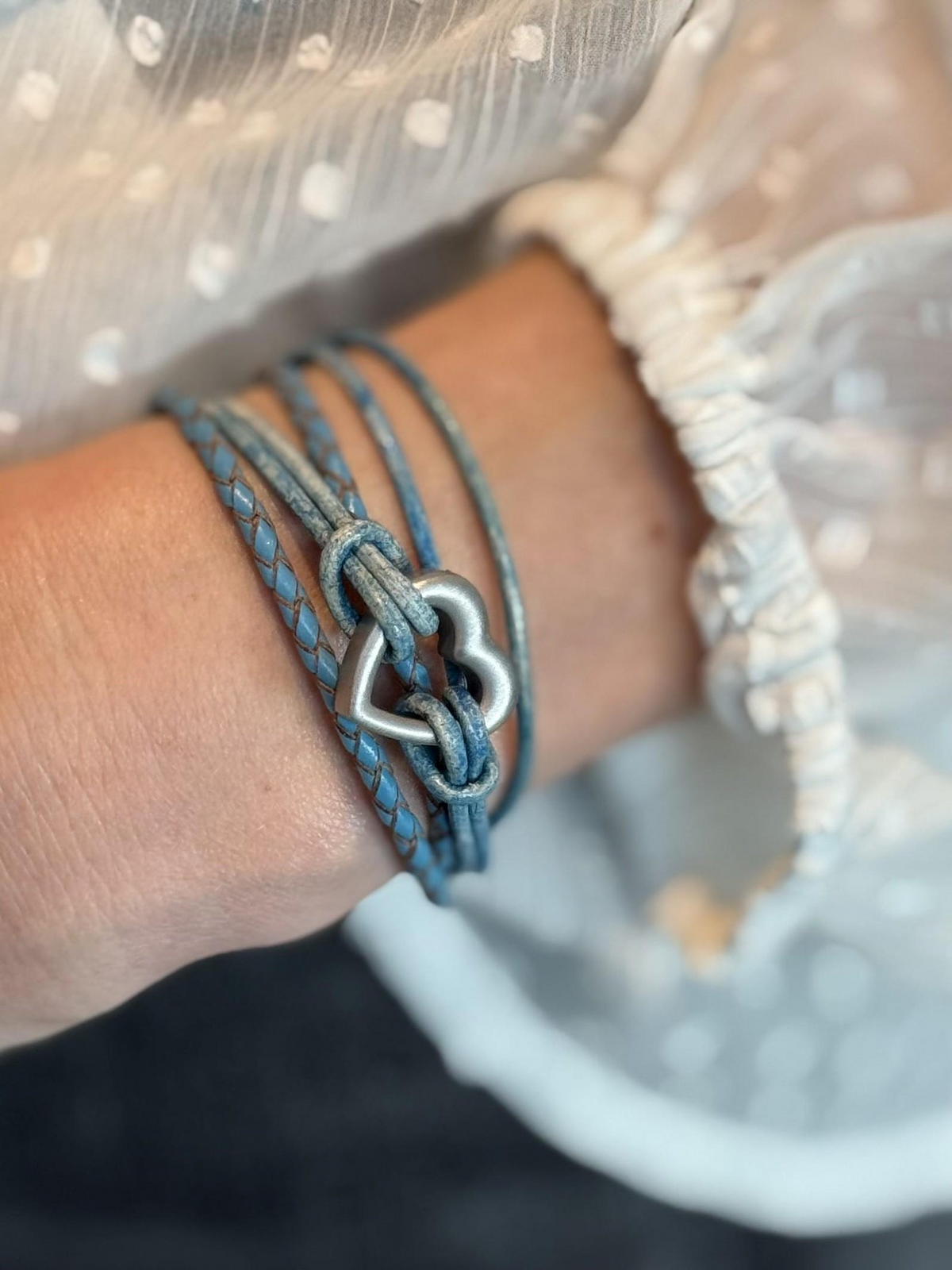 Pet Memorial Ashes Bracelet, Blue Braided Heart, photo 2 of 14