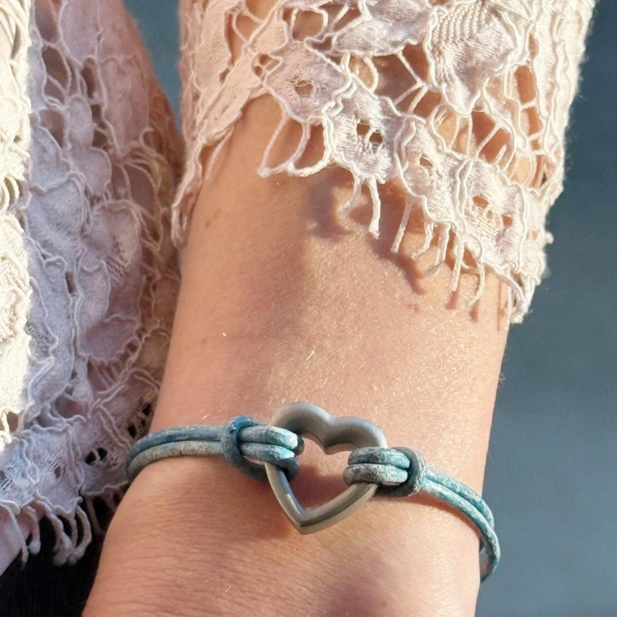 Pet Memorial Ashes Bracelet, Blue Heart Leather