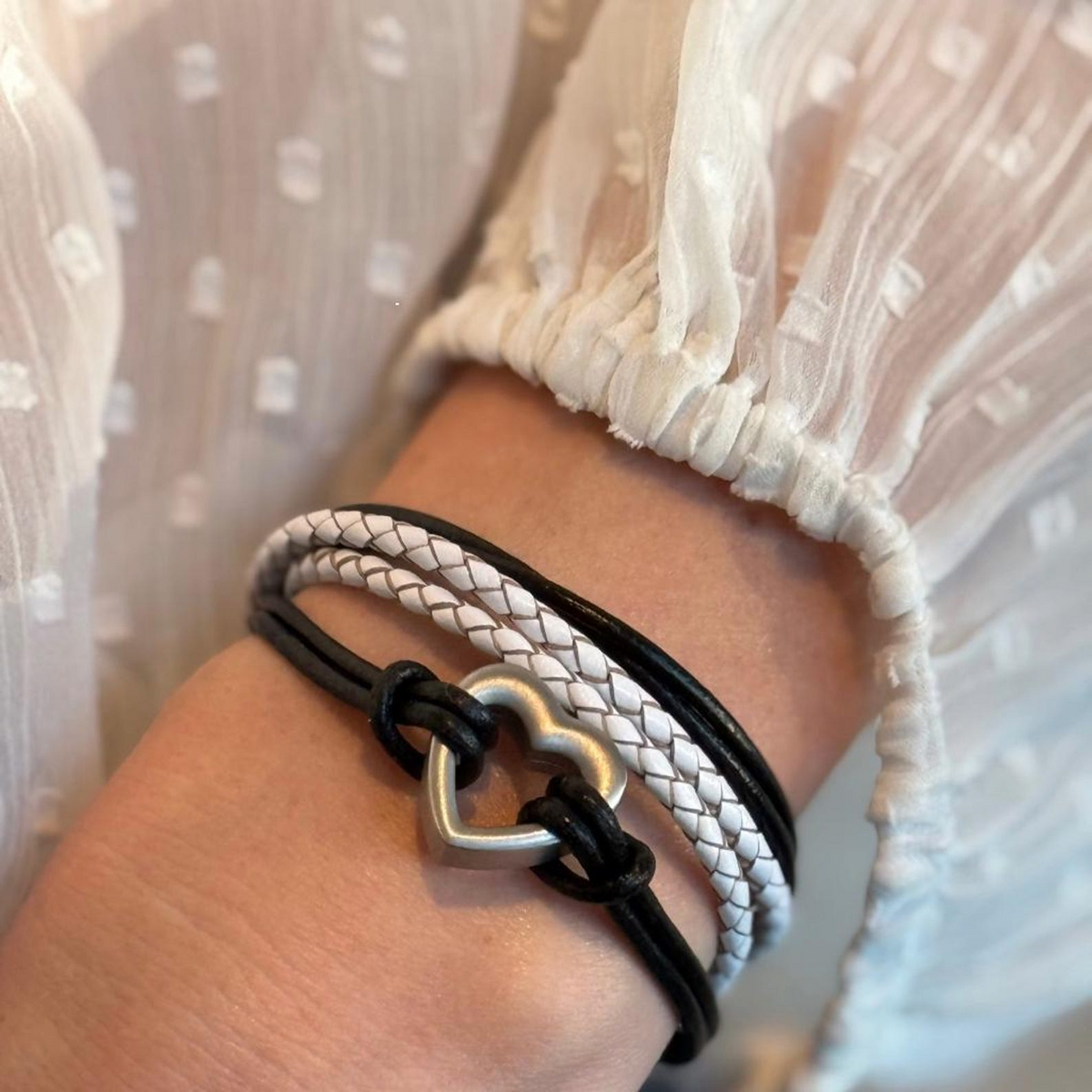 Pet Memorial Ashes Bracelet, Black and White Heart Wrap, photo 3 of 14