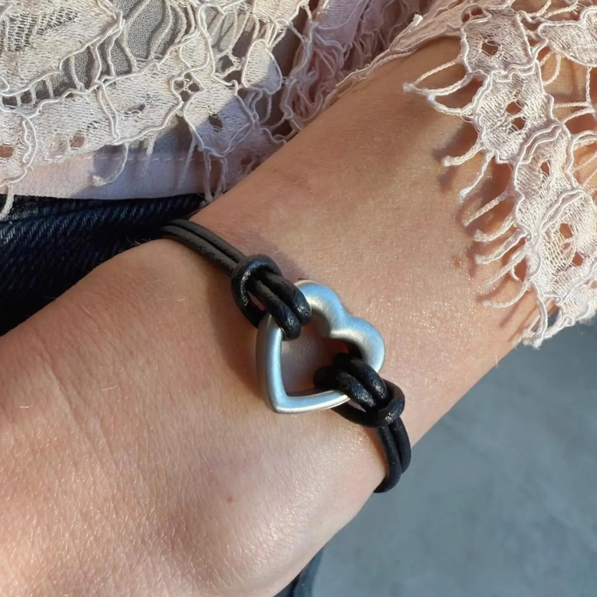 Pet Memorial Ashes Bracelet, Black Heart Leather